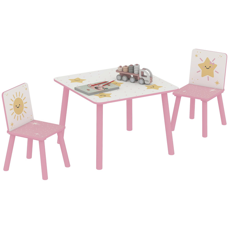 Kids 3 Piece Square Play Or Activity Table and Chair Set