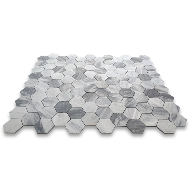 Bardiglio 11" x 12" Marble Honeycomb Mosaic Wall & Floor Tile, Dark Gray