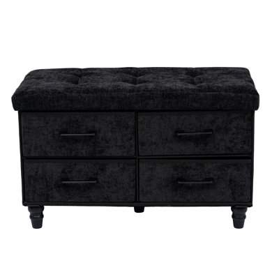 Chenille Tufted Ottoman Bench with Drawers and Storage-30" L × 15" D × 18" H   