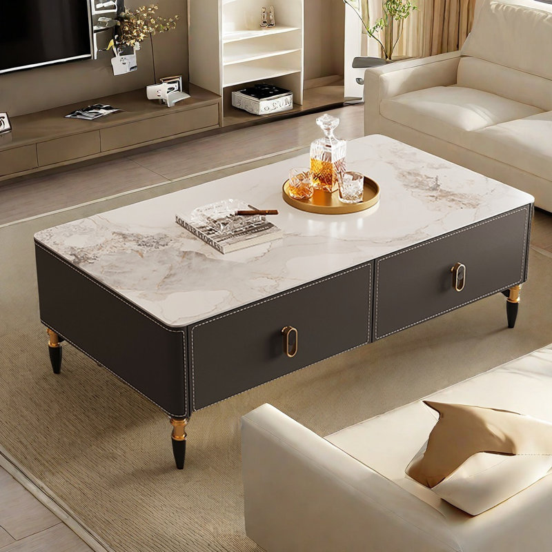Light luxury rectangular coffee table, 15.7" H x 47.2" L x 23.6" W, Black
