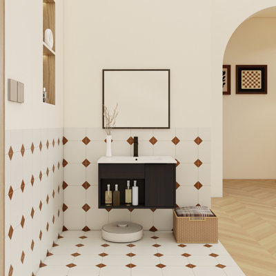 Meuble-lavabo mural flottant avec lavabo en céramique