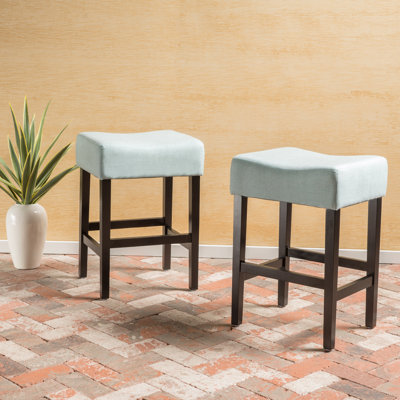 Set of 2, 26.75" Backless Leather Counter Height Barstool, Light Blue