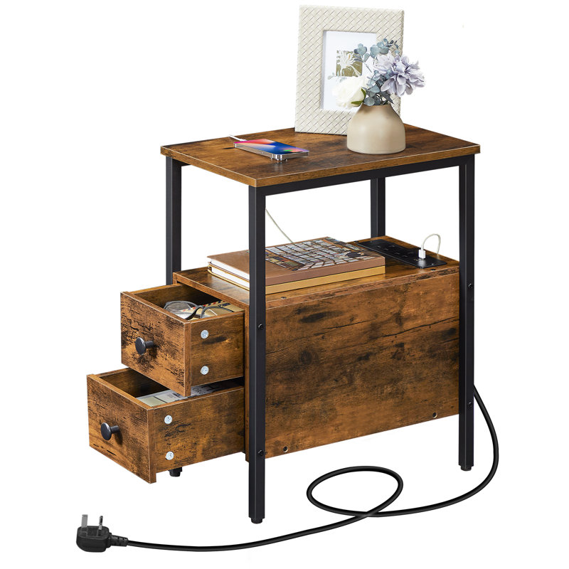 Annamae Narrow Charging Station Side Table, Rustic Brown