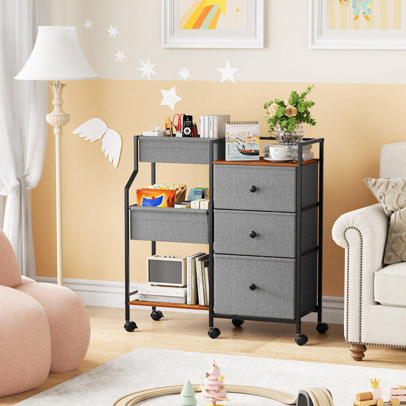 Baby Diaper Caddy Organizer and Storage - 3 Tier Rolling Cart with Dividers and Drawers, 13"D x 31.89"W x 33.5"H