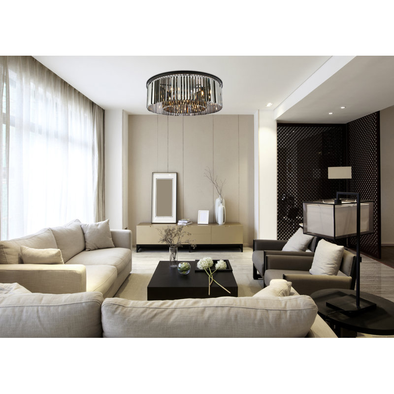 Yazmin Crystal Flush Mount, Gray, Matte Black