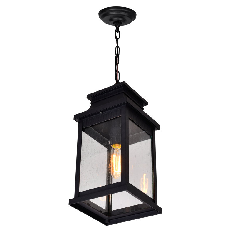 Luminaire suspendu d'extérieur noir 1 lumière Biergh, H 14 po x l 7,25 po x P 7,25 po