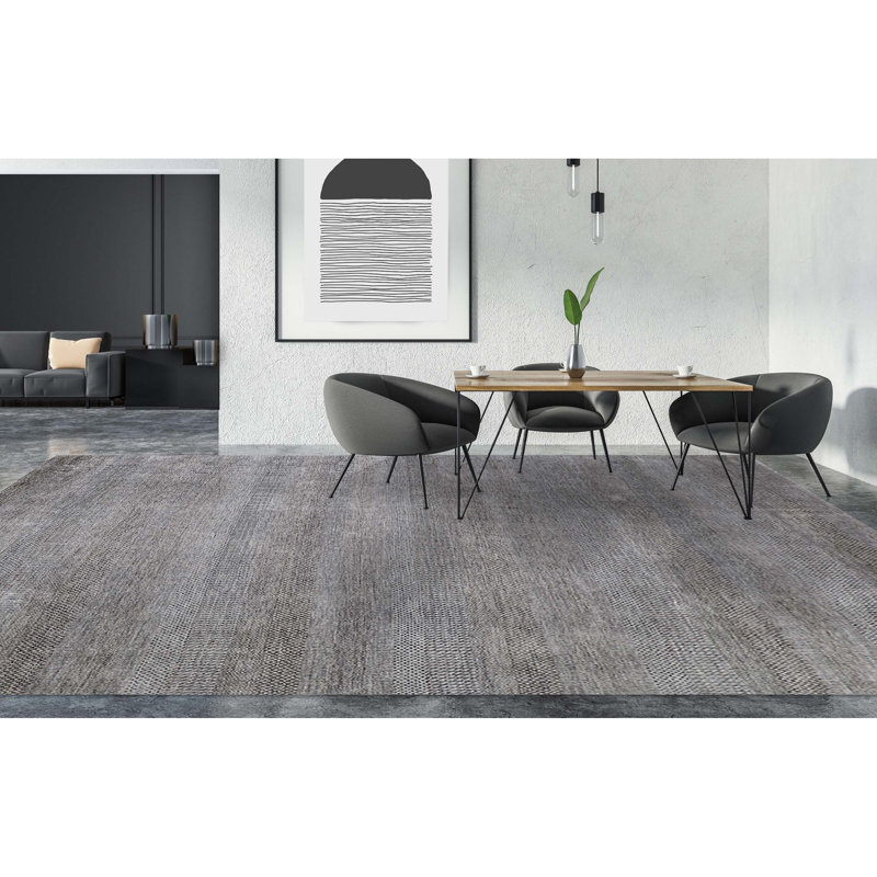 Tapis rectangulaire en laine / gris noué à la main argent / gris, Rectangle 6 pi x 9 pi