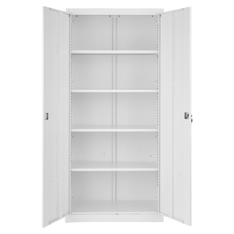 Metal Storage Cabinet, 68.9 in Lockable Steel Garage Cabinet with 4 Adjustable Shelves, 2 Magnetic Doors, 2 Keys, 5 Tiers Tool Storage for Pantry, Warehouse, Basement, Laundry, Office, White