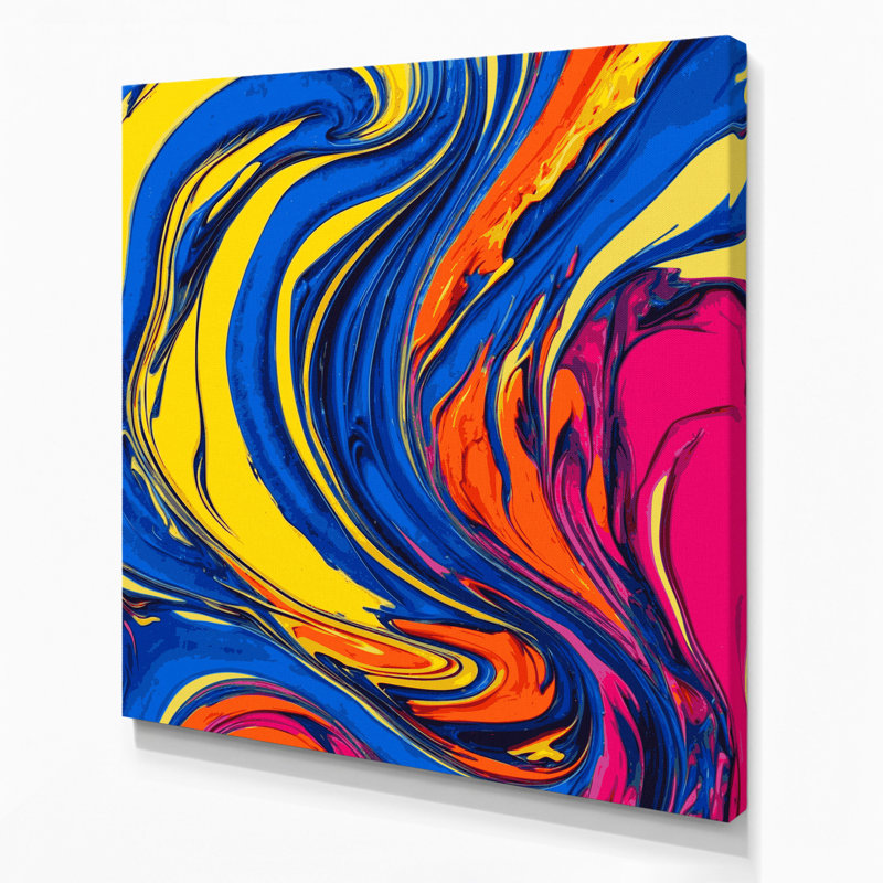 Abstrait art fluide sur toile bleue 38, H 12 po x l 12 po