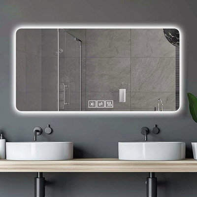 Miroir de salle de bain à DEL, résistant à la corrosion, à trois couleurs à intensité variable, miroir rétroéclairé avec fonction de désembuage à une touche
