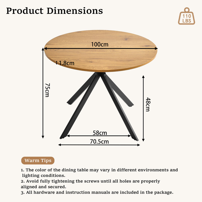 Metal Base Dining Table, Wild Oak / Black