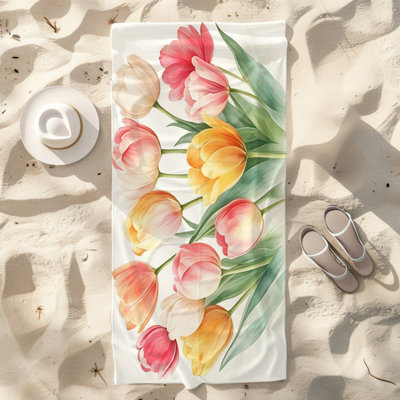  Serviette de plage en microfibre légère, absorbante et sans décoloration, 30 po x 60 po, tulipe aquarelle