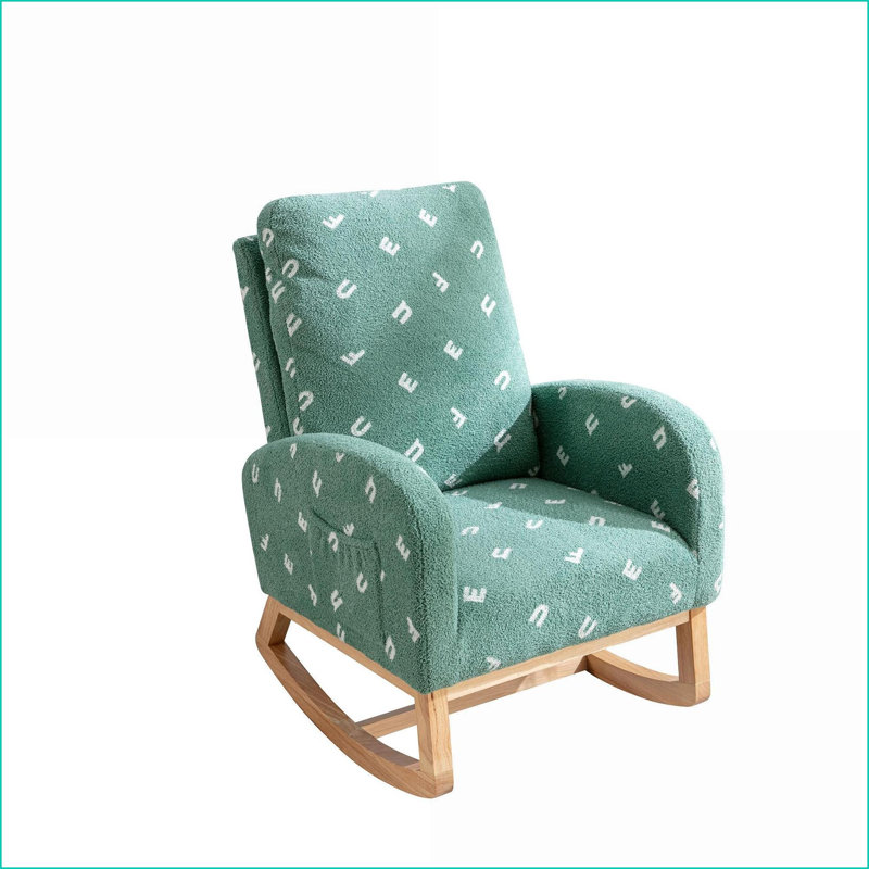Chaise berçante pour chambre de bébé, chaise berçante moderne Mid-Century l 26,8 po avec poche latérale, Boucle verte | Boucle | Mousse
