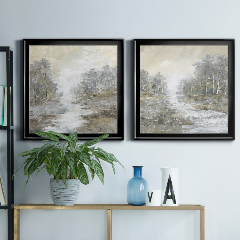 «Babbler Brook I», ensemble de 2 peintures sur toile encadrées, Noir, H 30,5 po x l 61 po x P 1,5 po