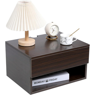 Wall Mounted Floating Night Stand - Wall Mounted Floating Nightstand With Drawer For Dorm & Bedroom, Cute Natural Wood Bedside Shelf & Desk, Storage Table With Soft Close Rails, Shelve For Decor