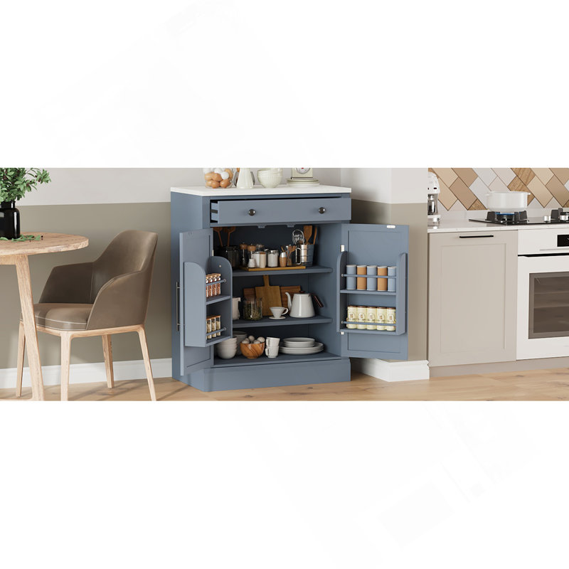[Vidéo d'assemblage fournie] Garde-manger autoportant moderne, rangement de nourriture pour buffet, armoire à café avec tiroir, 2 tablettes réglables et 2 tablettes de porte pour la salle à manger, cuisine, gris