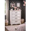 Commode haute Yal, 4 tiroirs avec poignées barres en nickel noir, blanc