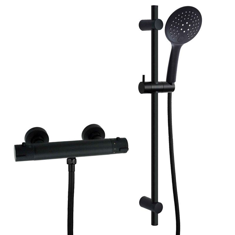 Heile Black Thermostatic Shower with Round Handheld Shower Head