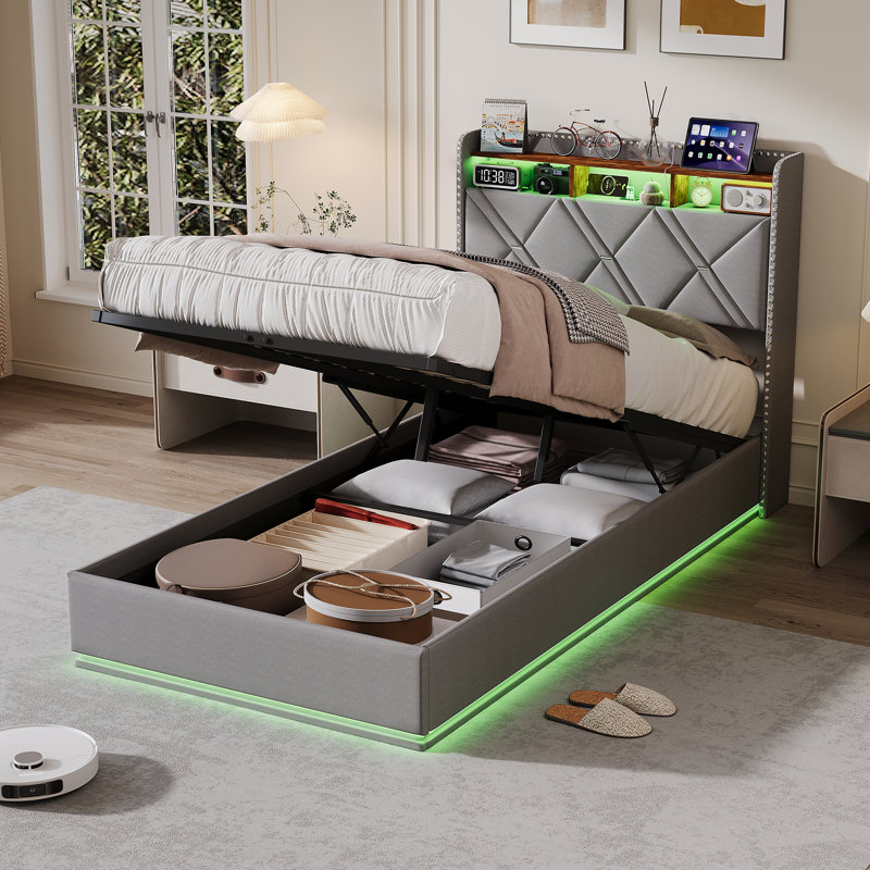 Upholstered Bed, European Single (90 x 200 cm), Grey