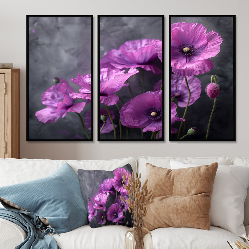 Viraj - coquelicots, ensemble de reproductions d'art mural, H 28 po x l 36 po x P 1 po, Toile avec cadre flottant noir