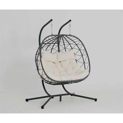 2 Persons Wicker Hanging Egg Chair With Stand For Indoor And Outdoor Relaxation, Durable And Comfortable Swing Chair