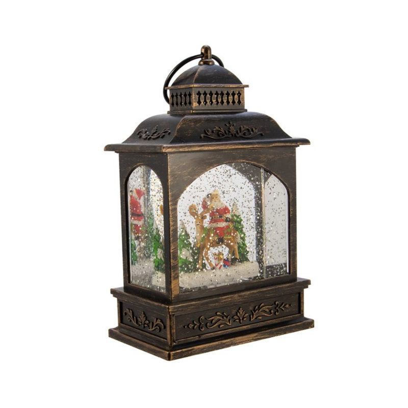 Kurt Adler Battery Operated LED Santa Lantern with Twirling Snow Motion, 9in
