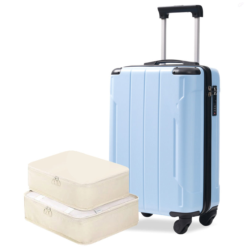 Bagage à main 20 pouces Hardshell, valise légère en ABS durable avec roulettes, serrure TSA intégrée, 2 cubes de rangement, bleu ciel