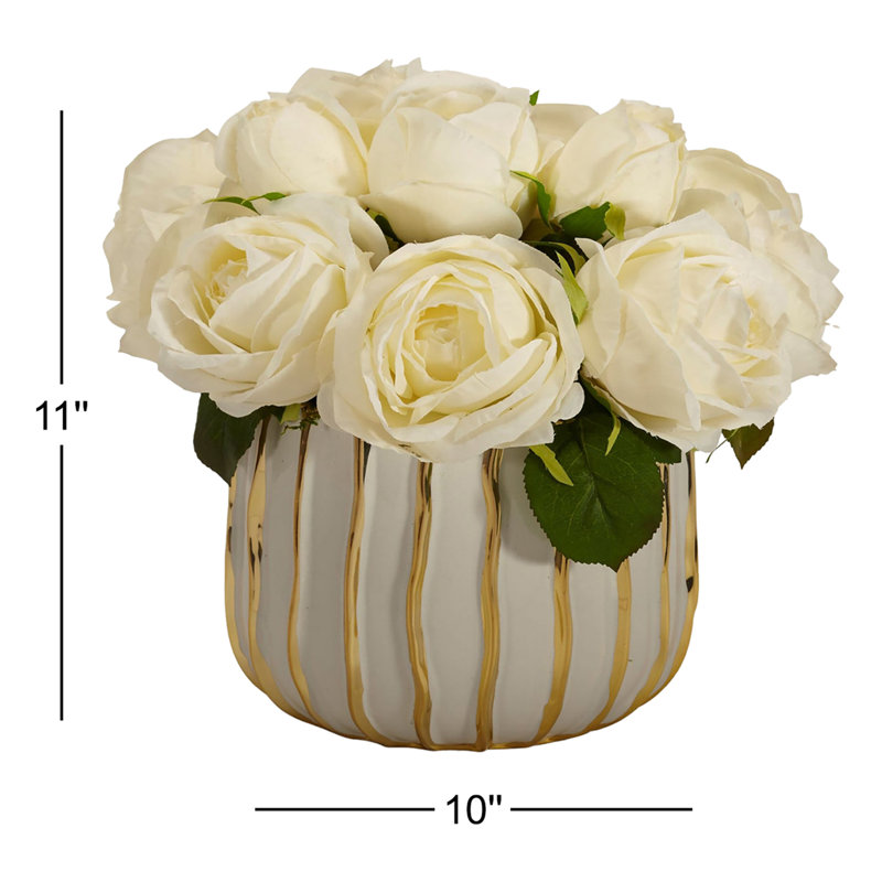 Rose Bouquet in Decorative Vase, White