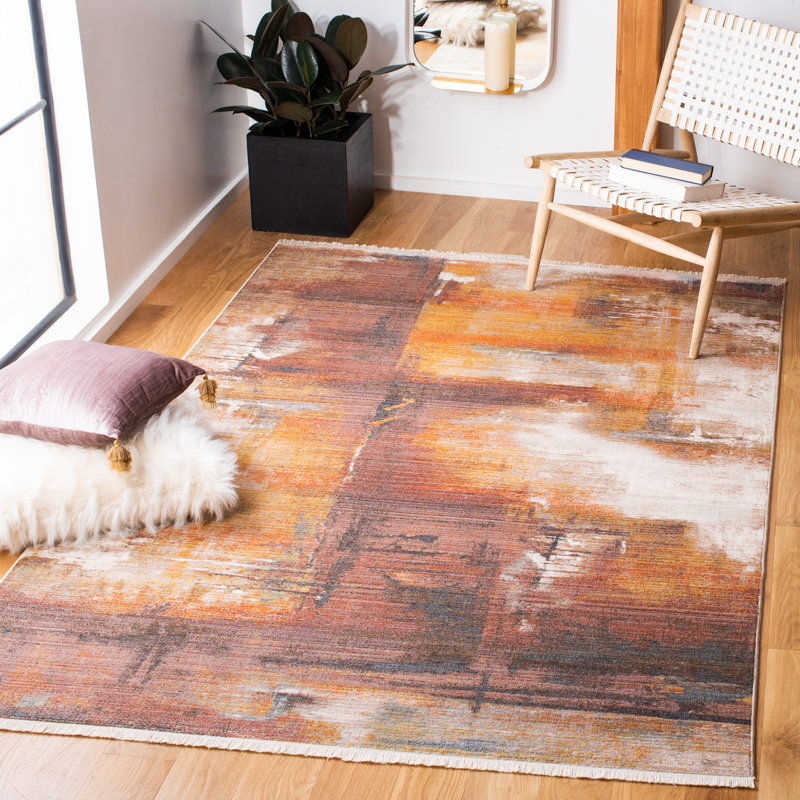 Tapis abstrait rouille / doré, Rectangle 4 pi x 6 pi