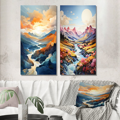 Montagnes, paysage, chuchotements - ensemble de 2 impressions sur toile