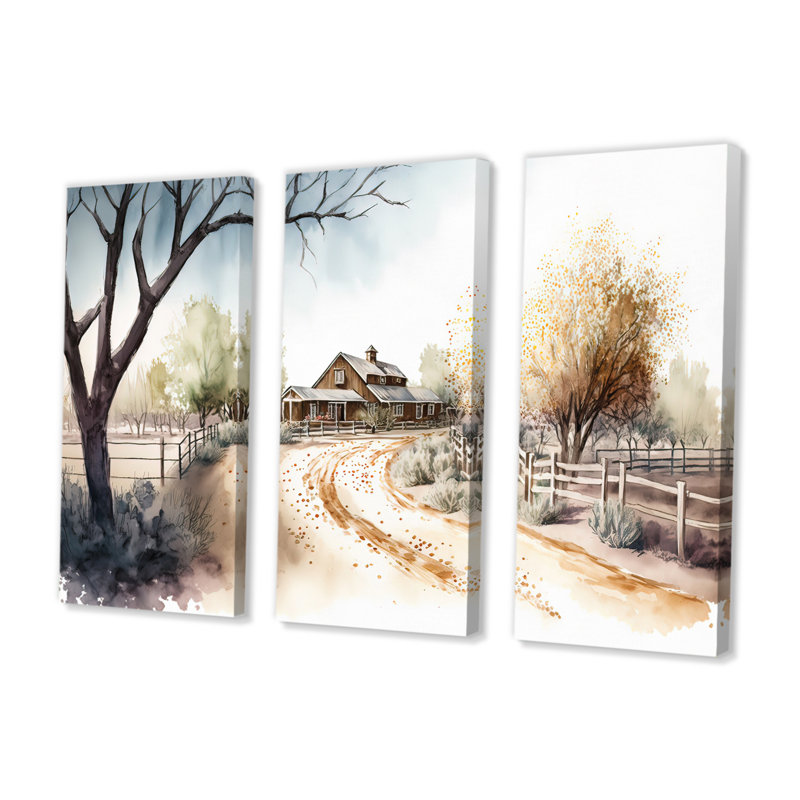 «Welcome to the Ranch», reproduction sur toile 3 pièces, H 28 po x l 36 po x P 1 po, Toile tendue