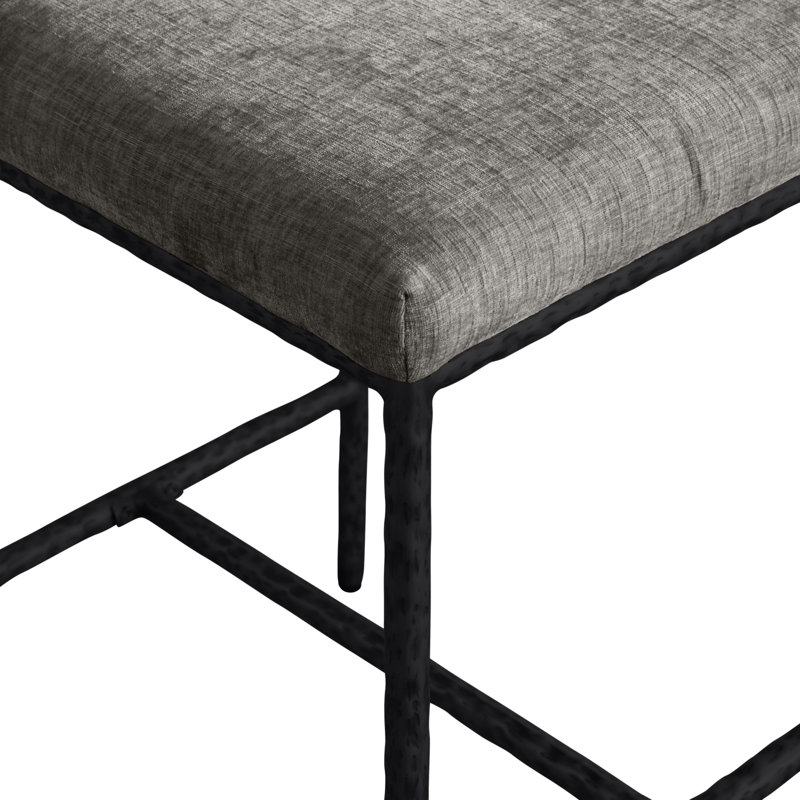 Reeves Chenille Fabric Upholstered Counter Stool, Matte Black, Grey Chenille Fabric