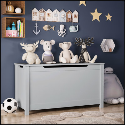 Kids Wooden Toy Box Storage with Safety Hinged Lid for Ages 2+