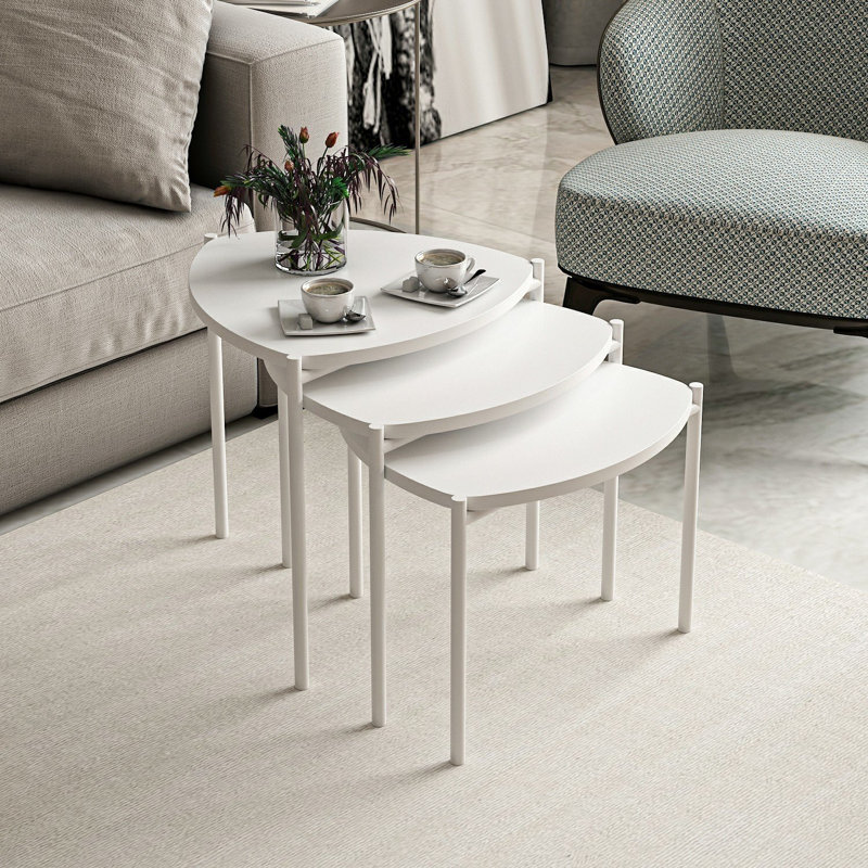 Modern White Nesting Table Set (3 Pieces), 17.7 x 17.7 x 17.7 in & 17.7 x 15.7 x 17.7 in & 17.7 x 13.8 x 17.7 in | 100% Melamine Coated Particle Board, Metal Frame | Stylish & Space-Saving Design for Home or Office