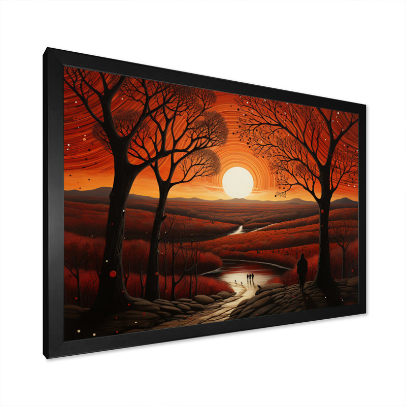 «Orange Black Native American Essence», reproduction sur toile encadrée, H 16 po x l 32 po x P 1 po, Cadre simple noir
