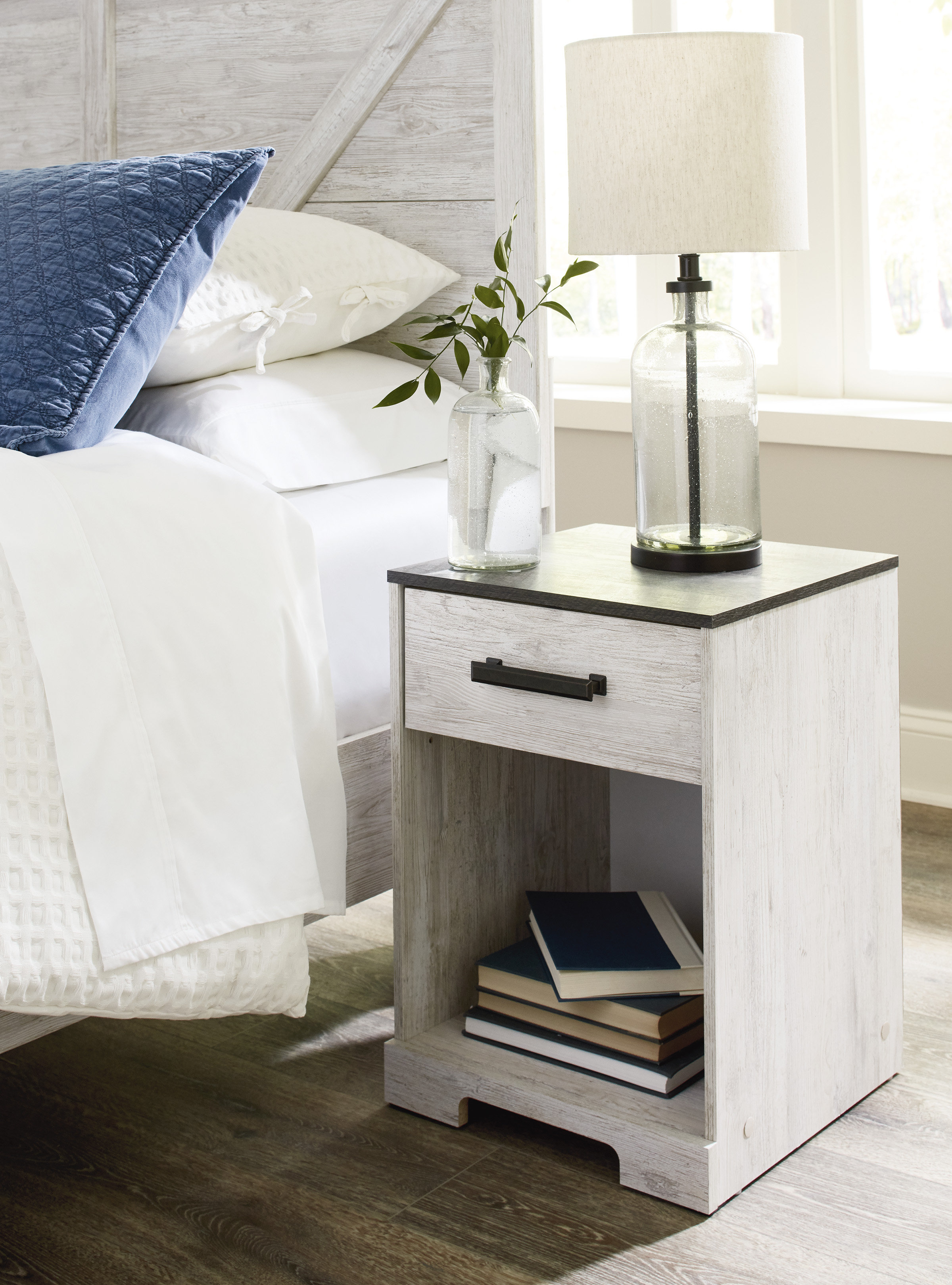 Gracie Oaks Kentreal 1 Drawer Night Stand Nightstand, Whitewash & Gray ...