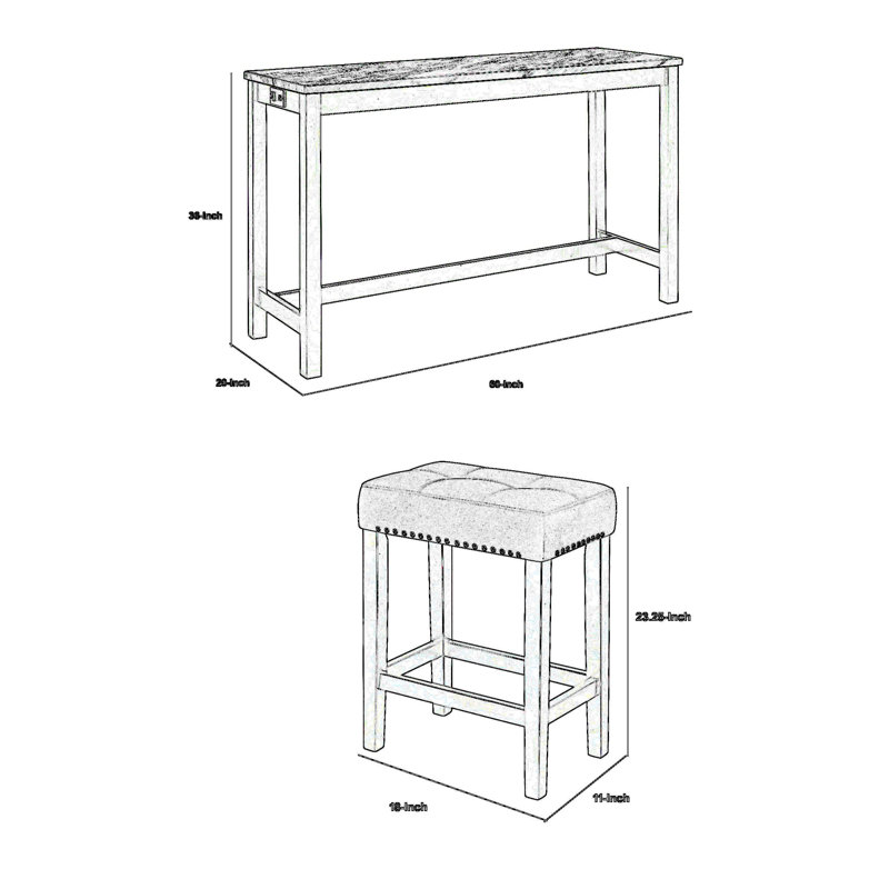 Ensemble de table de bar 4 pièces 60 pouces avec tabourets rembourrés Kate