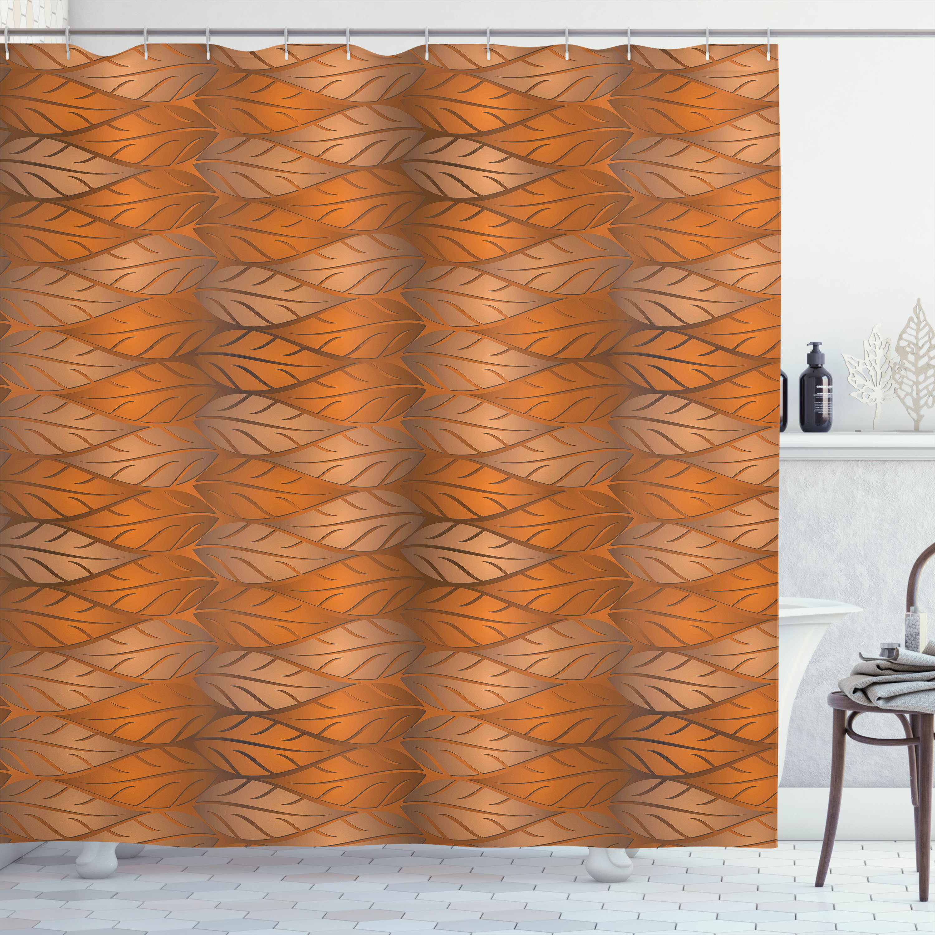 East Urban Home Leaves Shower Curtain Nature Autumn Pale Caramel Ginger