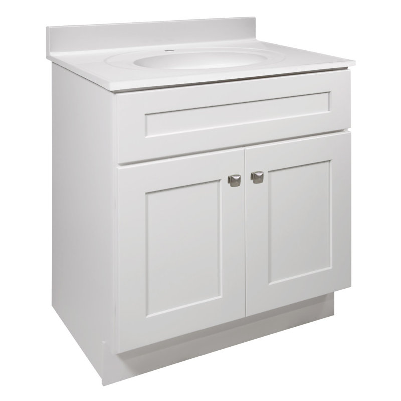 Meuble-lavabo de 31 po avec plateau Brookings, prêt à assembler, Blanc uni, Blanc, Simple