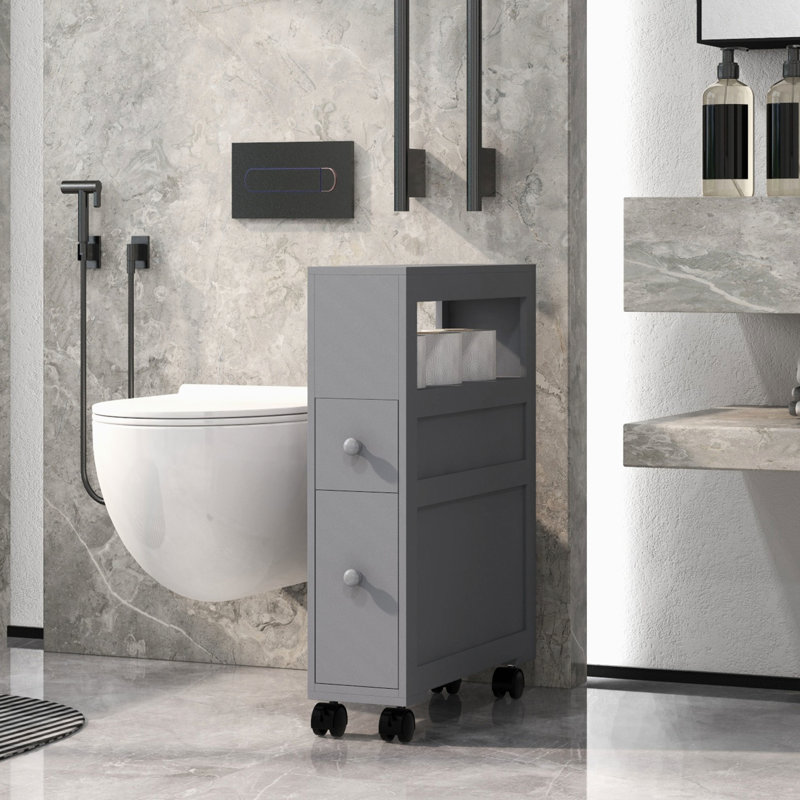 Gray Bathroom Rolling Cabinet For Space Utilization 28.25" Tall Storage With Drawers