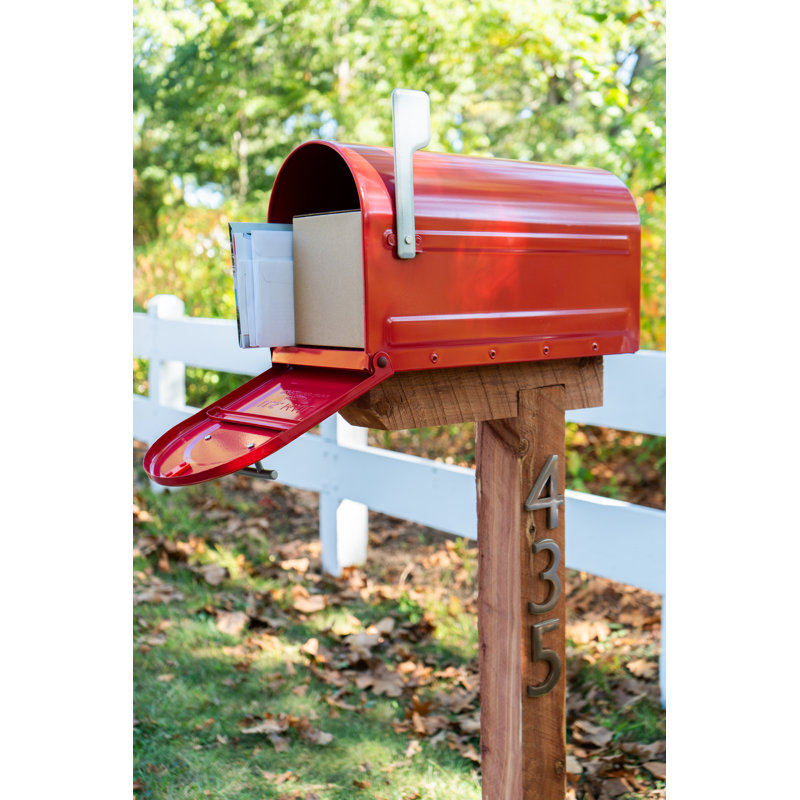 Boulder Post Mount Mailbox Red, Red