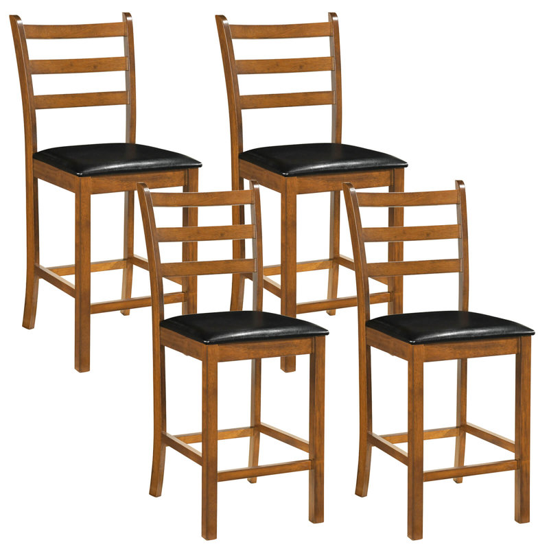 Ensemble de 4 tabourets de bar 24 po à dossier échelle en bois d'hévéa avec sièges rembourrés, 4