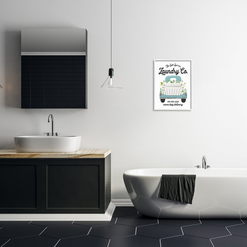 Self Service Laundry Co., L 16 po x H 20 po, Giclée encadrée blanc bord de mer