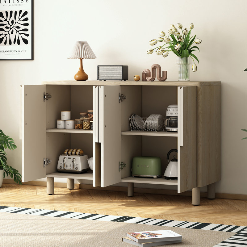 Buffet 4 portes avec tablettes réglables, Naturel