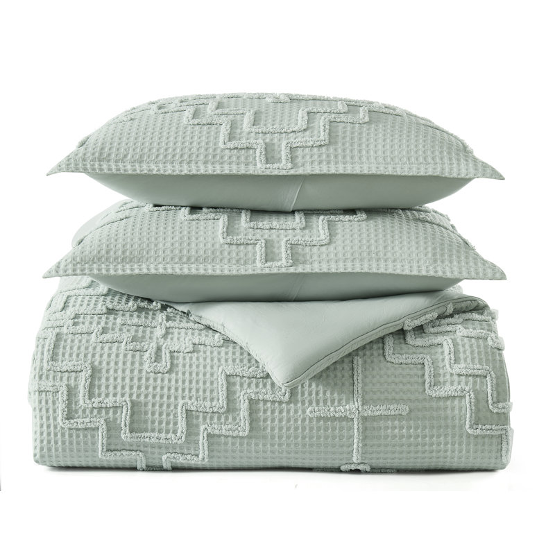 Kiva Steps Comforter Set Sky Gray Queen, Queen Comforter + 2 Shams, Green