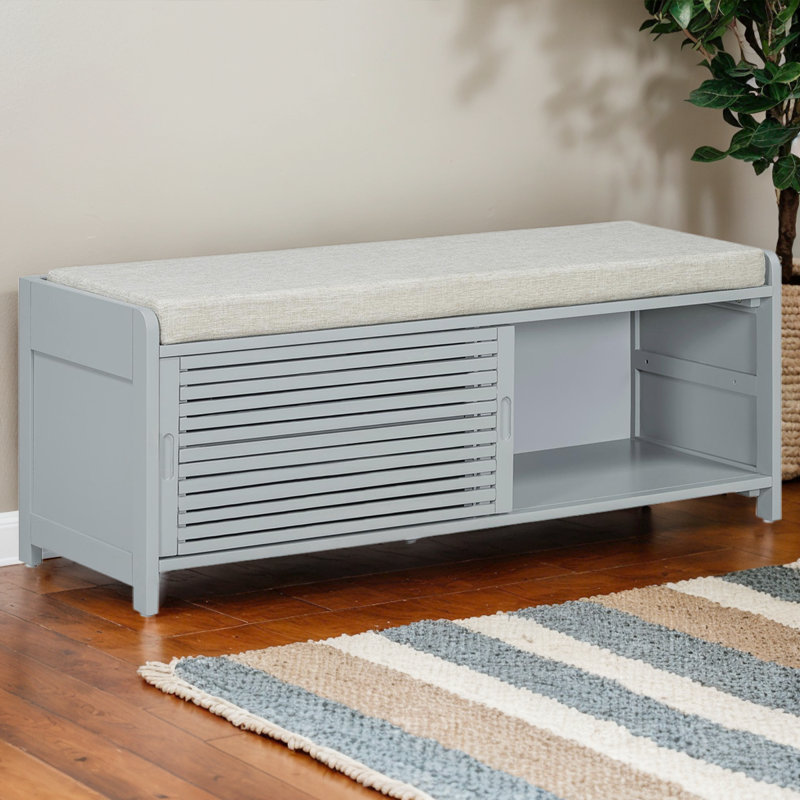 Upholstered Storage Bench, Gray