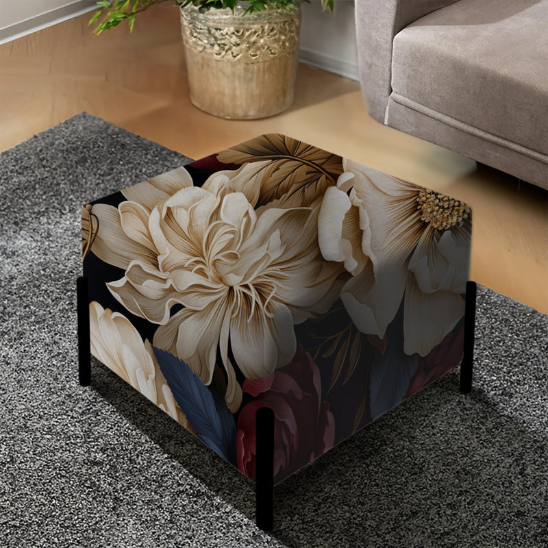 Motif botanique Renaissance pivoines rouges - repose-pieds carré floral