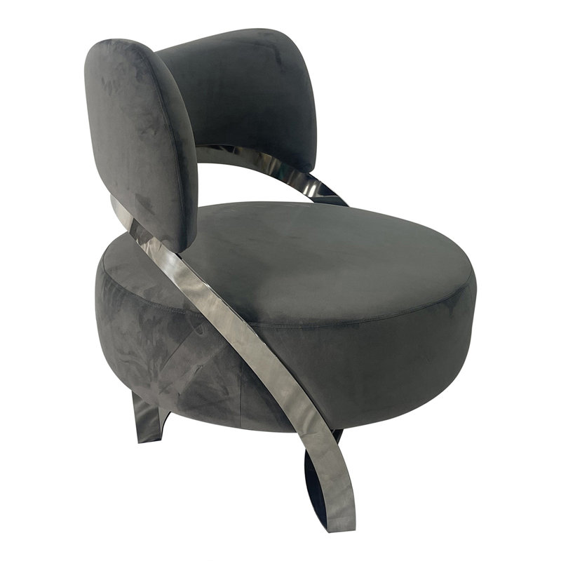 Gray Velvet and Silver Modern Armchair