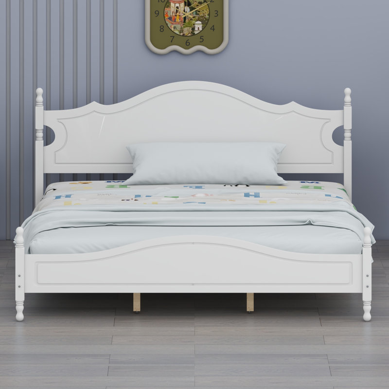 Wood Platform Bed Frame, King, White