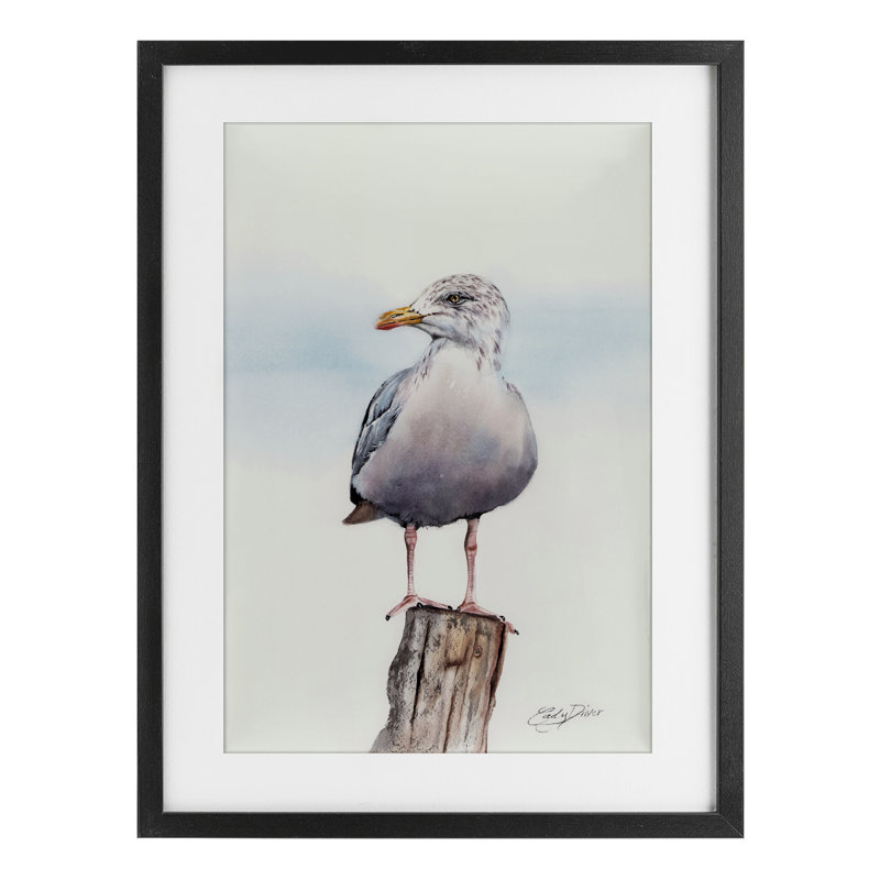 «Seaside Seagull Perch», reproduction encadrée sous verre, conception de Cady, H 20 po x l 14 po, Cadre noir minuit